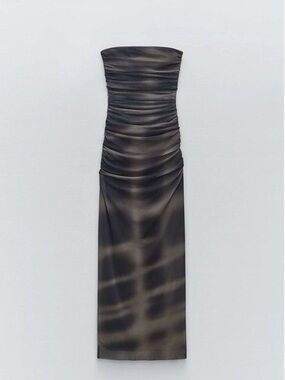 Zara Strapless Ruched Dress with Sheer Abdomen